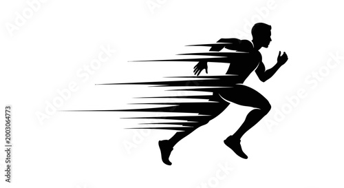 Dynamic silhouette of a running person with speed lines illustrating motion and energy