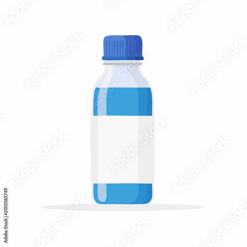 Plastic Bottle with Blue Cap and Blue Liquid