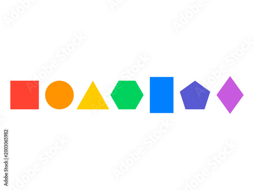 Free Download Colorful geometric shapes arranged in a vibrant row. A visually appealing display of various forms and hues  - GFXLoad