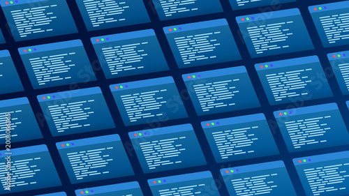 Konstfotografi Digital Code Windows: A mesmerizing array of digital windows filled with code, representing the intricate world of programming and software development