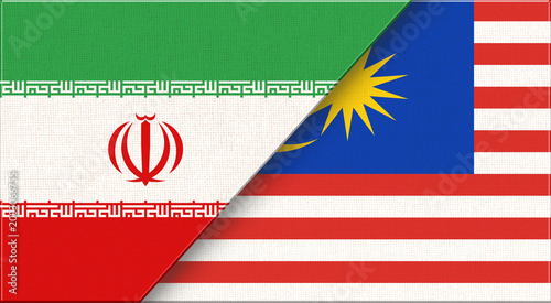 Canvas Print Double flag of Iran and Malaysia on fabric texture