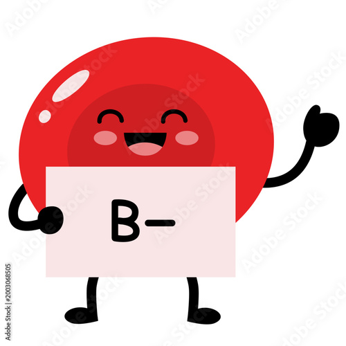 B Negative Cute Blood Type Illustration, Kawaii Red Blood Cell Character Medical Vector Isolated