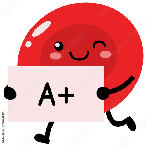 A Positive Cute Blood Type Illustration, Kawaii Red Blood Cell Character Medical Vector Isolated