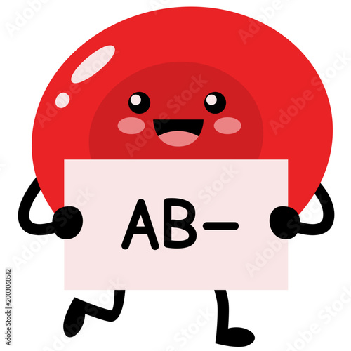 AB Negative Cute Blood Type Illustration, Kawaii Red Blood Cell Character Medical Vector Isolated