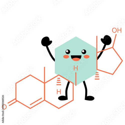 Androgen Endocrine Hormone Illustration, Male Hormone Molecule Cute Character Vector Isolated