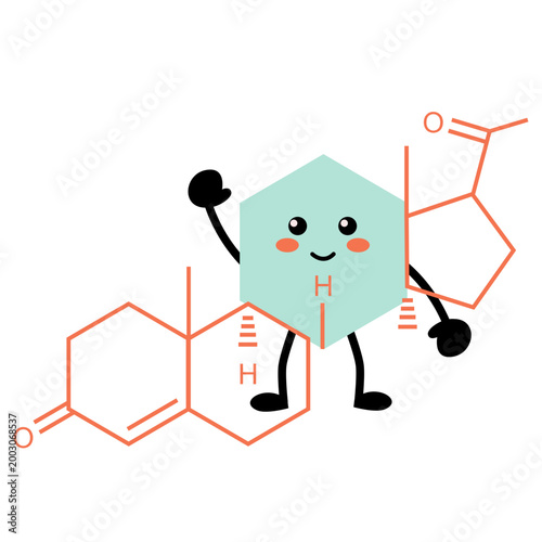 Progesterone Endocrine Hormone Illustration, Female Hormone Molecule Cute Character Vector Isolated