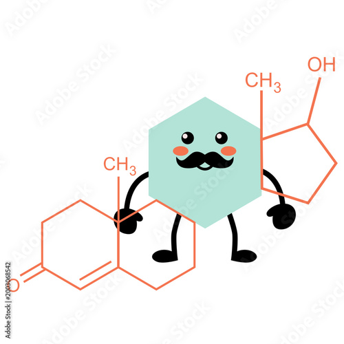 Testosterone Endocrine Hormone Illustration, Male Hormone Molecule Cute Character Vector Isolated
