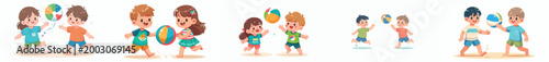 vector happy two children playing beach ball in summer