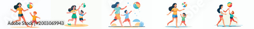 vector happy mother n child playing beach ball in summer