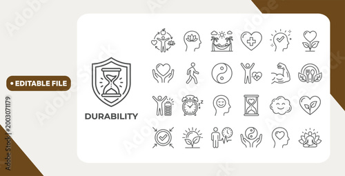 Durability icon set. Editable stroke. Vector illustration