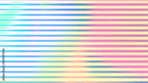 Minimal abstract background with copy space. Pastel rainbow horizontal stripes with soft blur, grain and scanline texture. Holographic, iridescent gradient in vaporwave Y2K style with glitchy VHS vibe