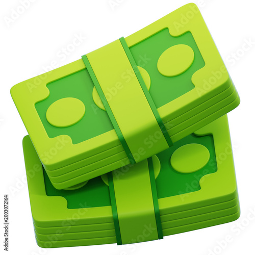 cash bundle 3D icon. front view dollar bundle with band. money and payment concept. finance and business