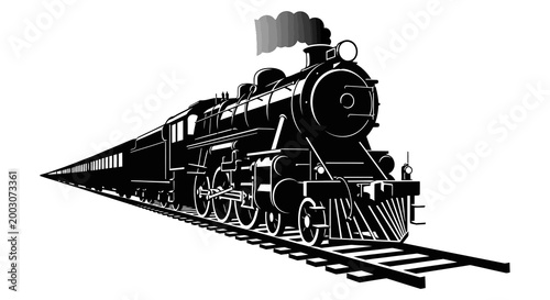 Vintage steam train silhouette a powerful locomotive racing down the tracks