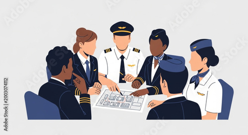 Diverse group of airline flight crew.