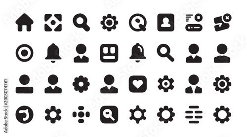 Collection of various universal icons on transparent background for web and app design vector illustration.