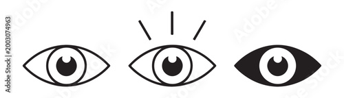 Foto Three different eye icon styles including outline light effect and solid fill variations for interface layout
