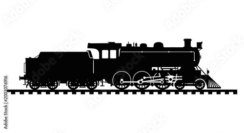 Vintage steam train silhouette a classic locomotive on railway tracks black and white