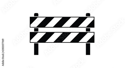 Barrier icon black and white striped road block on white background