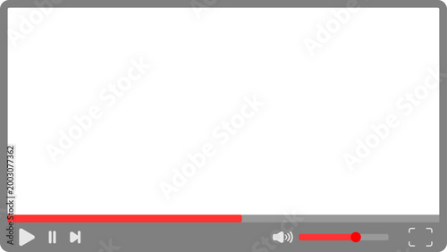 Multimedia video player grey with play pause fast forward volume and full screen buttons and clear background	