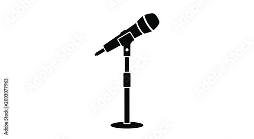 Microphone silhouette on stand black and white isolated design