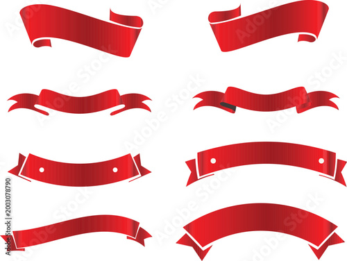 Banner ribbon vector set.red colored . Flat banner ribbon for decorative design.