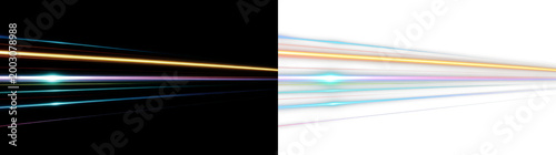 Foto Colorful light trails isolated on transparent and black background, creating a d