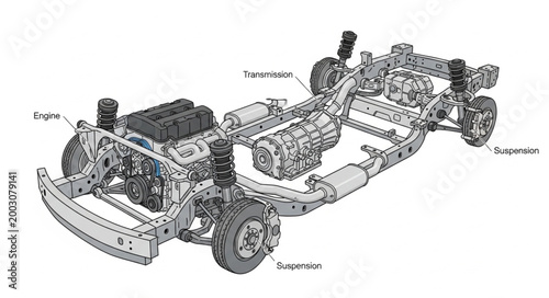 Schilderij op canvas Detailed Technical Drawing of Car Chassis Frame.