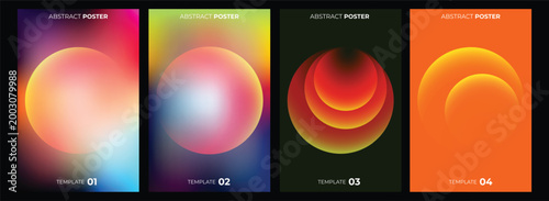 Set of abstract posters with vibrant gradient spheres and glowing circular shapes