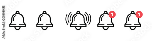 Linear bell notification icons with ringing effects and badge counters for web user interface development.