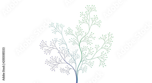 Abstract Digital Tree Structure with Dots and Branches Blue to Green Gradient