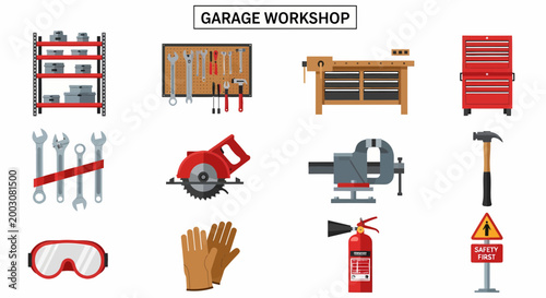 Foto Garage workshop tools and equipment.