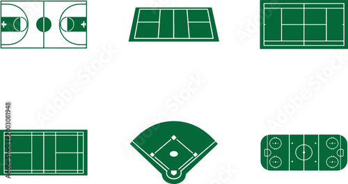 Sport field icon set with stadium and court symbols. Ideal for games, apps and web design..