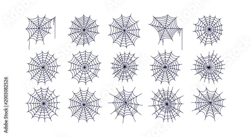 Fotografía Set of fifteen different spider web icons and cobweb elements isolated on white
