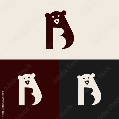 Modern minimalist letter B bear logo for kids brand or toy shop identity
