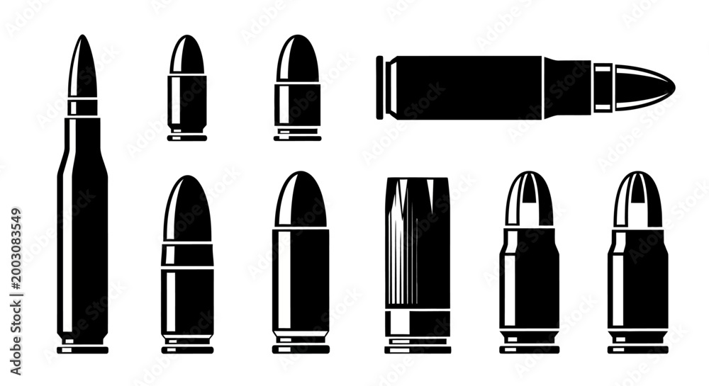 Obraz premium Collection of diverse black bullet icons on white background