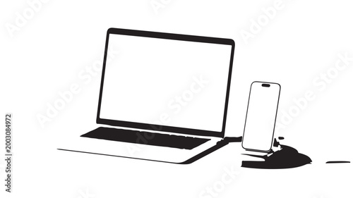 Laptop and Smartphone Mockup on White Background - Minimalist Tech Device Product Photography for Advertising