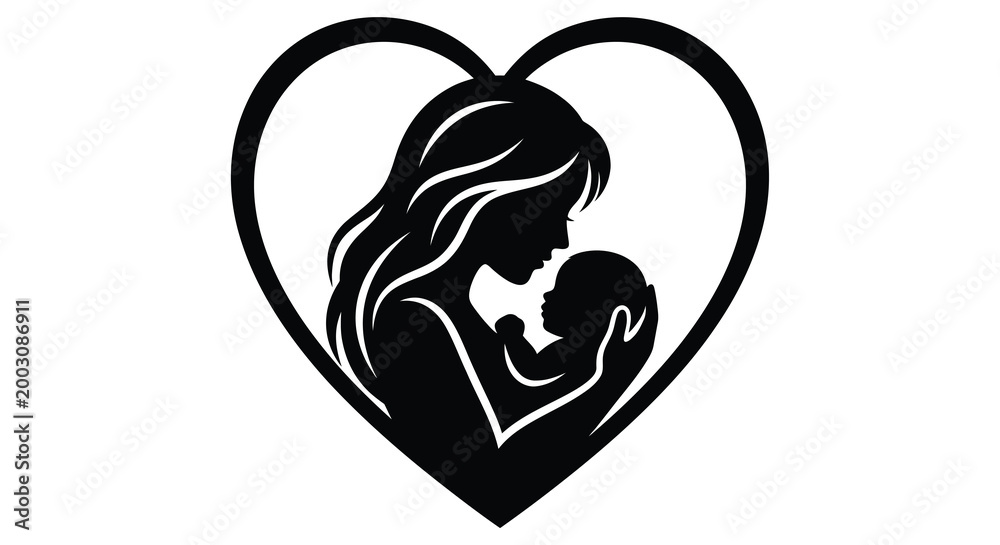 Fototapeta premium mother and baby silhouette within a heart shape