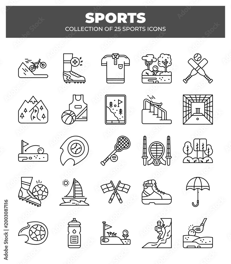 Fototapeta premium Collection of 25 Sports Icons. Summer. Winter & Extreme Sports Equipment