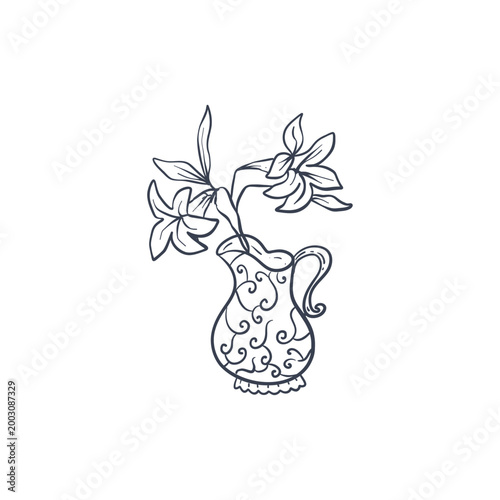 flowers pot hand drawing illustration