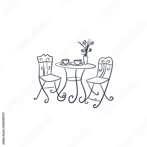 table and chairs hand drawing illustration 
