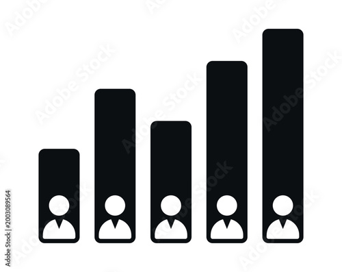 Exit poll icon with bar chart and user profiles for election statistics and social research, editable vector eps 10