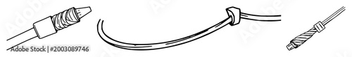 Cable set with black line art on white background featuring electrical, cord, power cable with minimalist and illustration