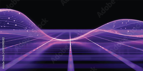 A digital art wallpaper featuring glowing purple and blue light trails on a highway bridge creating a motion wave pattern with fractal energy lines against a night backdrop