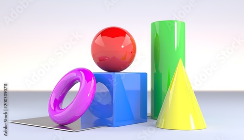 Abstract 3D Render of Colorful Geometric Primitives.