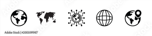 World Icon Set – Globe Map Global Network and Location Symbols Collection