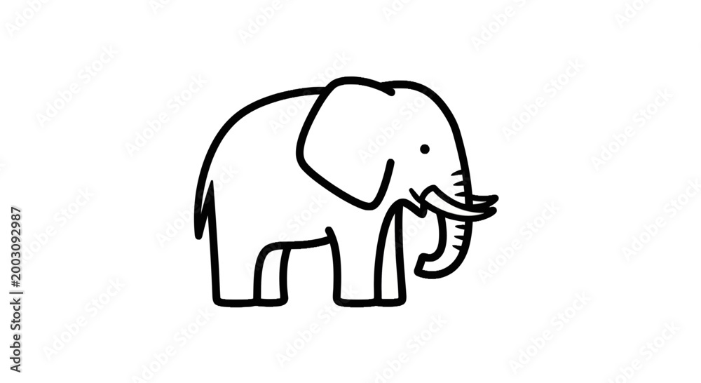 Fototapeta premium Minimalist elephant line art vector illustration icon