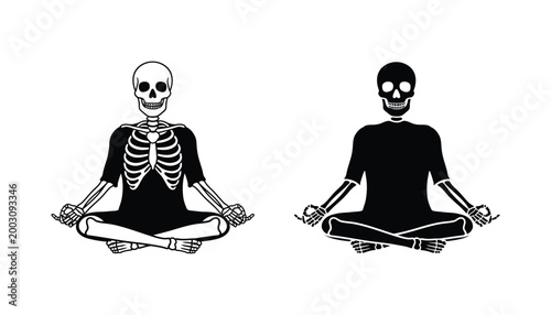 Skeleton in lotus yoga meditation pose vector illustration for mindfulness and spiritual concept art