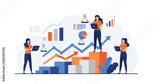 Team of women analyzing business growth and financial data.