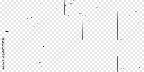 Vintage film dust and scratches texture on transparent background. Vector illustration of old movie effect with grain, noise, and distressed grunge elements for photo editing.