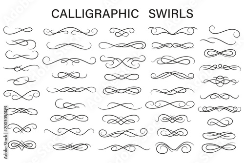 Vintage decorative line divider set. Elegant ornamental shapes flowing curves. Hand drawn separators borders underline elements retro style featuring classic swirls and refined decorative linework